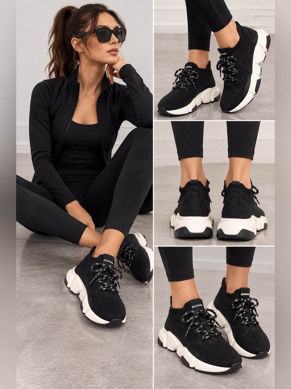 Balenciaga Speed Black Chunky Knit Lace-Up Sneakers